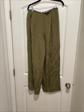 Carlisle Silk Olive Green Wide-Leg Trousers